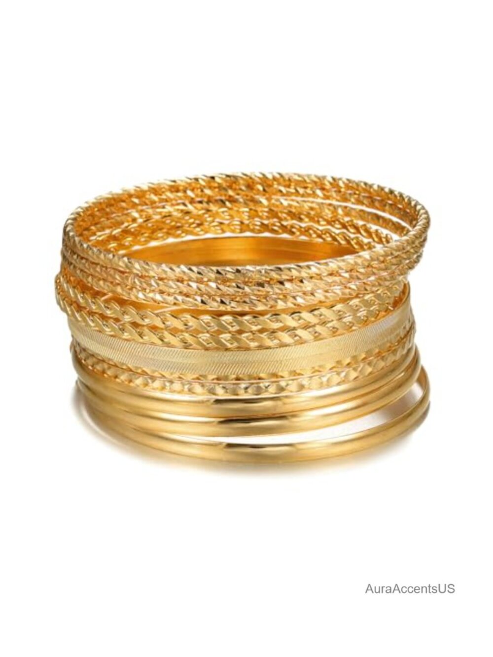 12 Pcs Boho Stackable Bangle Set Gold Plated Hypoallergenic Chunky Bracelets